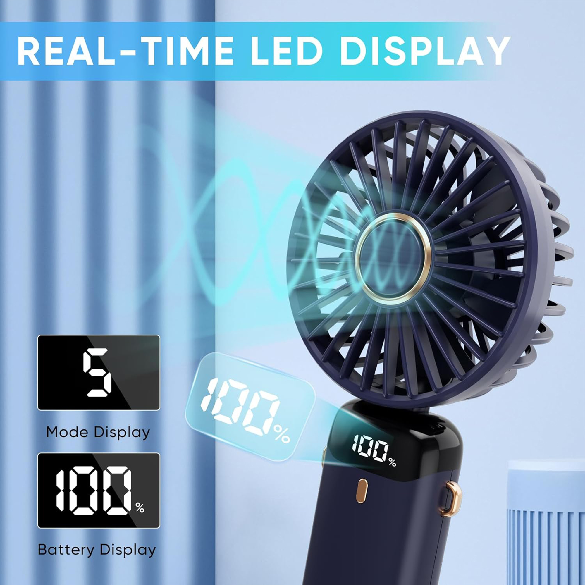 5-in-1 Portable Mini Pocket Fan – USB Rechargeable, 5 Speeds, Silent Folding Handheld Fan & Phone Holder for Travel, Office, Home, Outdoor