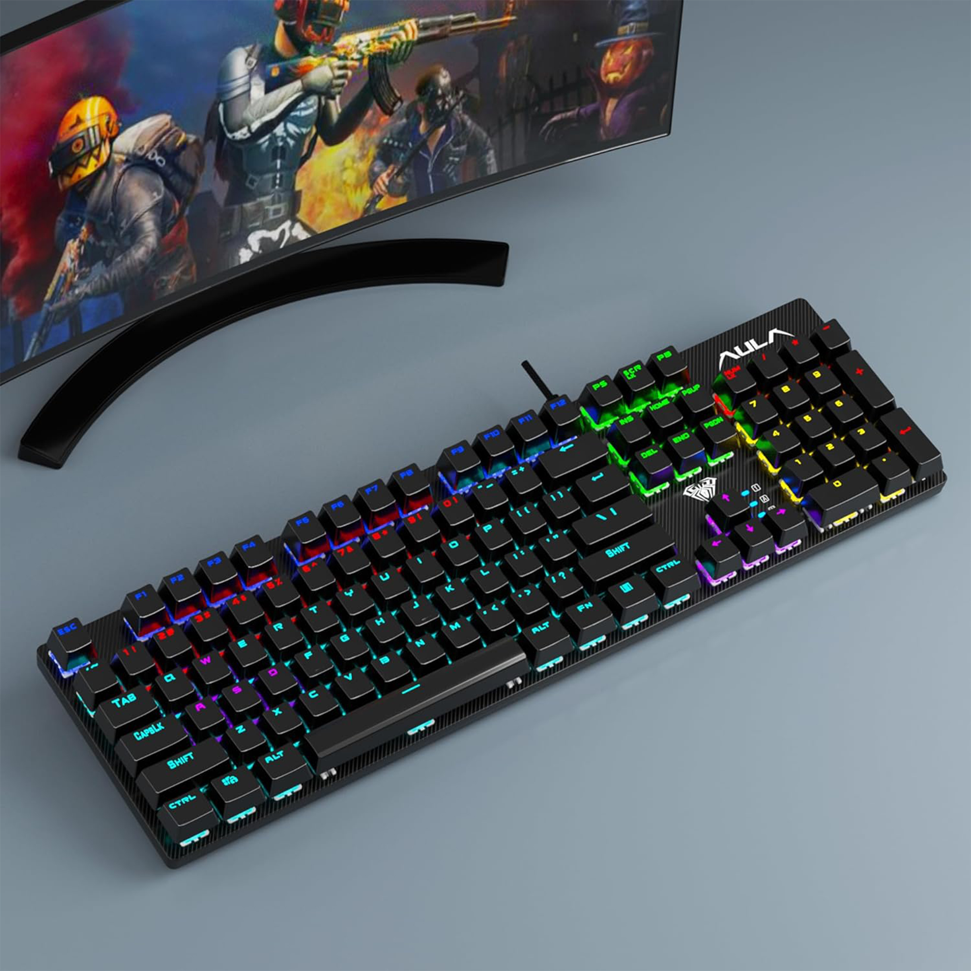 S2022 Mechanical Wired Gaming Keyboard – Rainbow LED Backlit, Num Lock, 4 Backlight Modes, for Windows PC (Black)