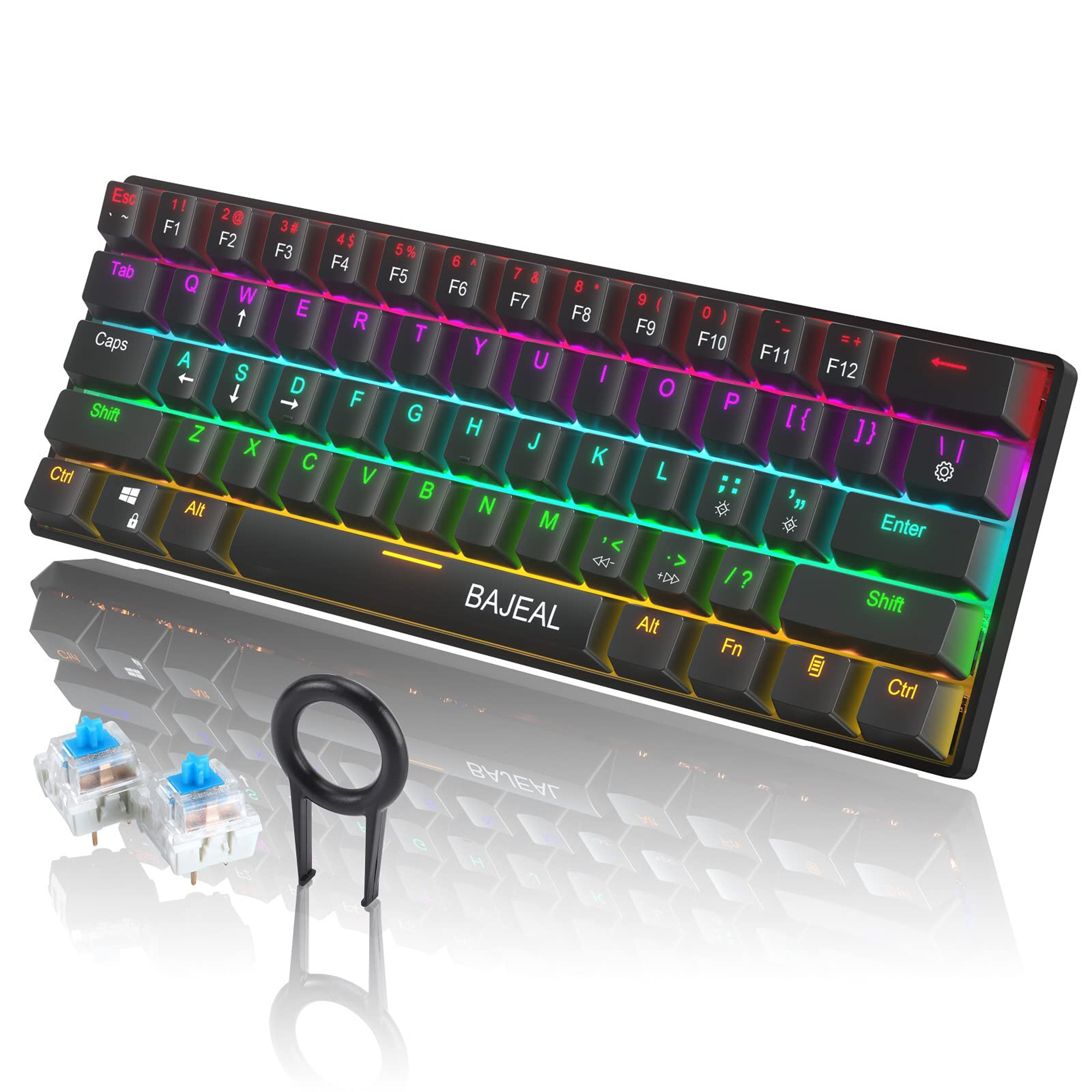 Wired Gaming Mechanical Keyboard 60% Type-C RGB Backlit Ultra-Compact Mini Teclado Hot Swappable 60 Percent with Blue Switches for PC(61 Keys)