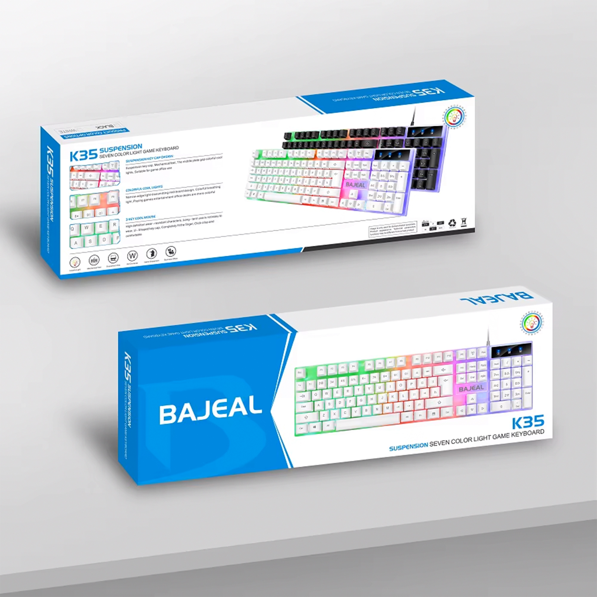 Bajeal K35 Wired Gaming Keyboard – 104 Keys, LED Backlit, Ergonomic PC Keyboard for Gamers