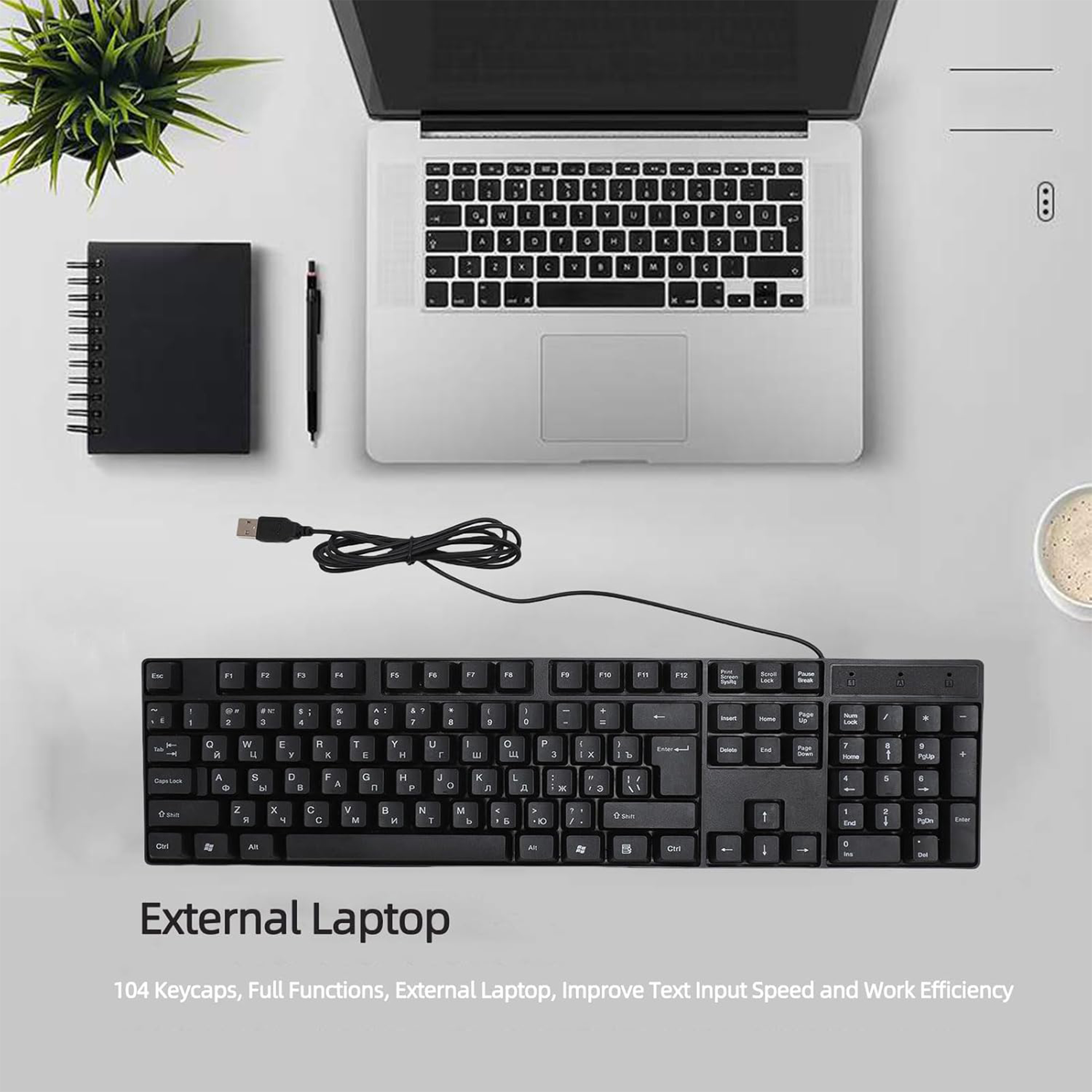 Bajeal K1800 Wired Mechanical Gaming Keyboard – 104 Keys, Rainbow LED Backlit, Ergonomic, USB for PC/Laptop