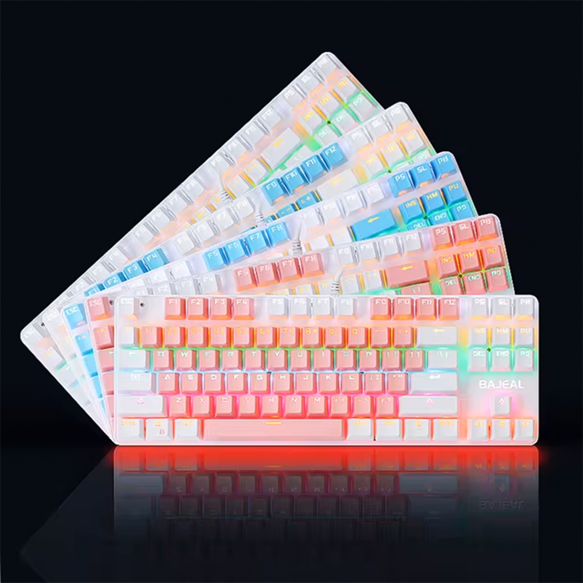 BAJEAL K100 TKL Hot-swappable Blue Switch Mechanical Keyboard White-Pink