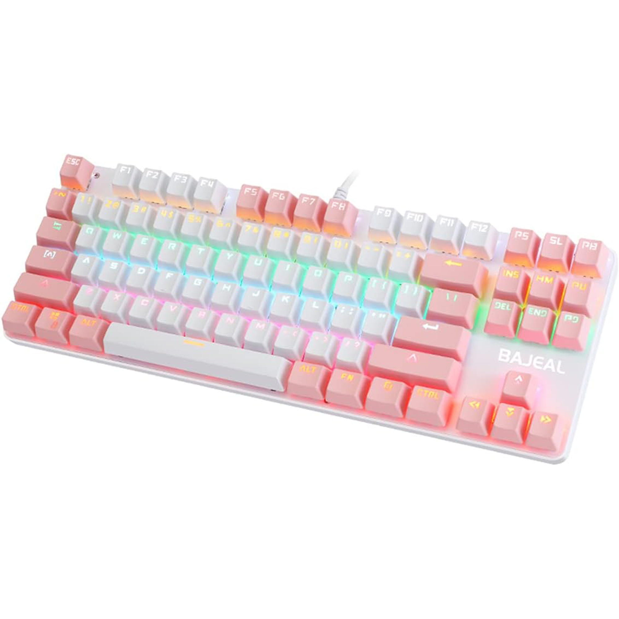 BAJEAL K100 TKL Hot-swappable Blue Switch Mechanical Keyboard White-Pink