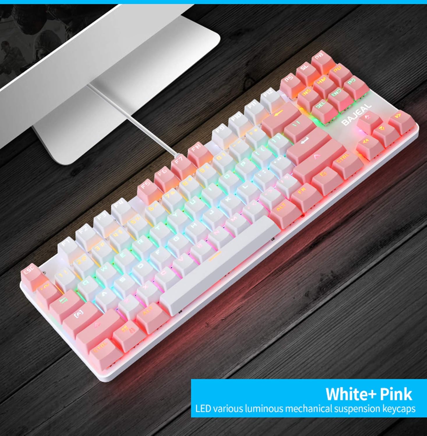 BAJEAL K100 TKL Hot-swappable Blue Switch Mechanical Keyboard White-Pink