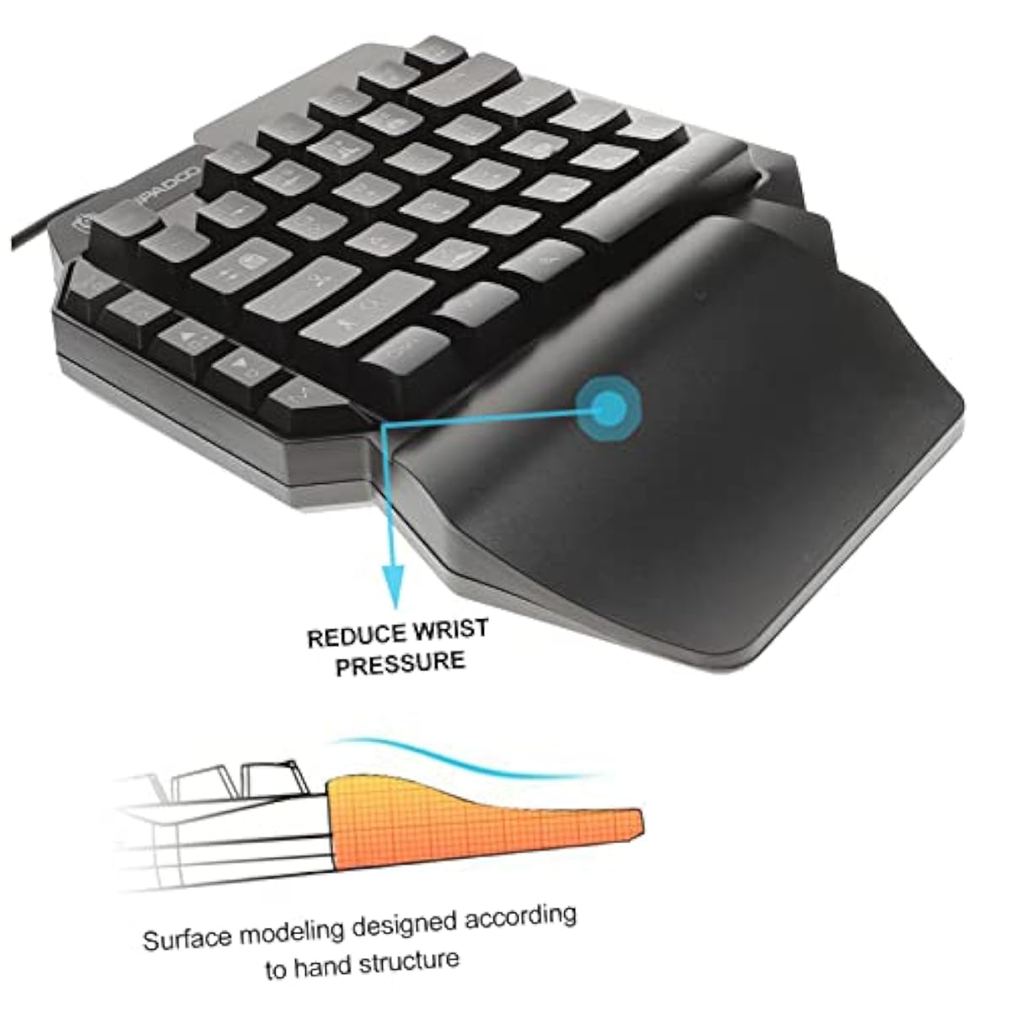 Shipadoo F6 One-Handed Gaming Keyboard – RGB Backlit, Ergonomic Design
