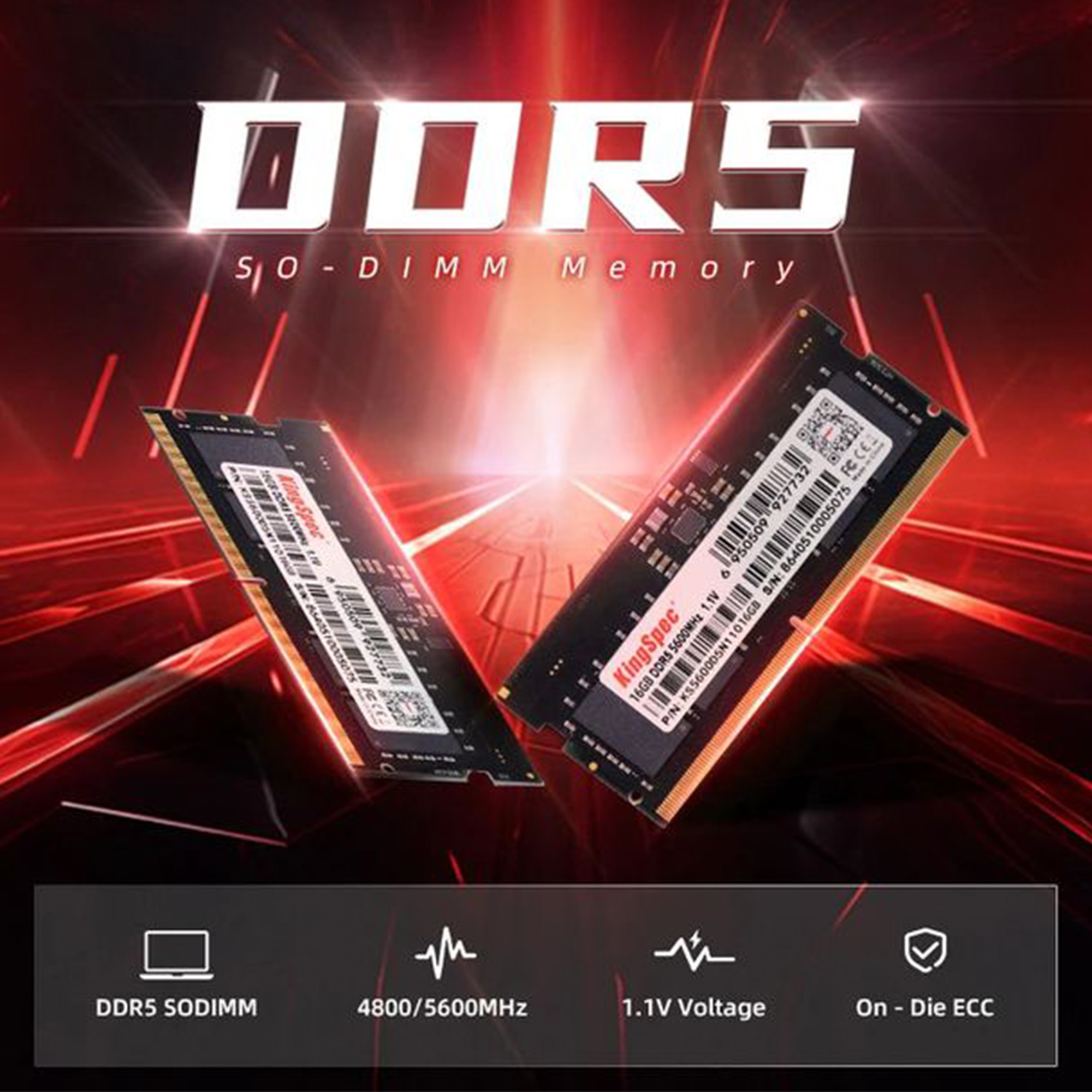 KingSpec 16GB DDR5 4800MHz Laptop RAM – 262-Pin SODIMM, PC5-38400, 1.1V