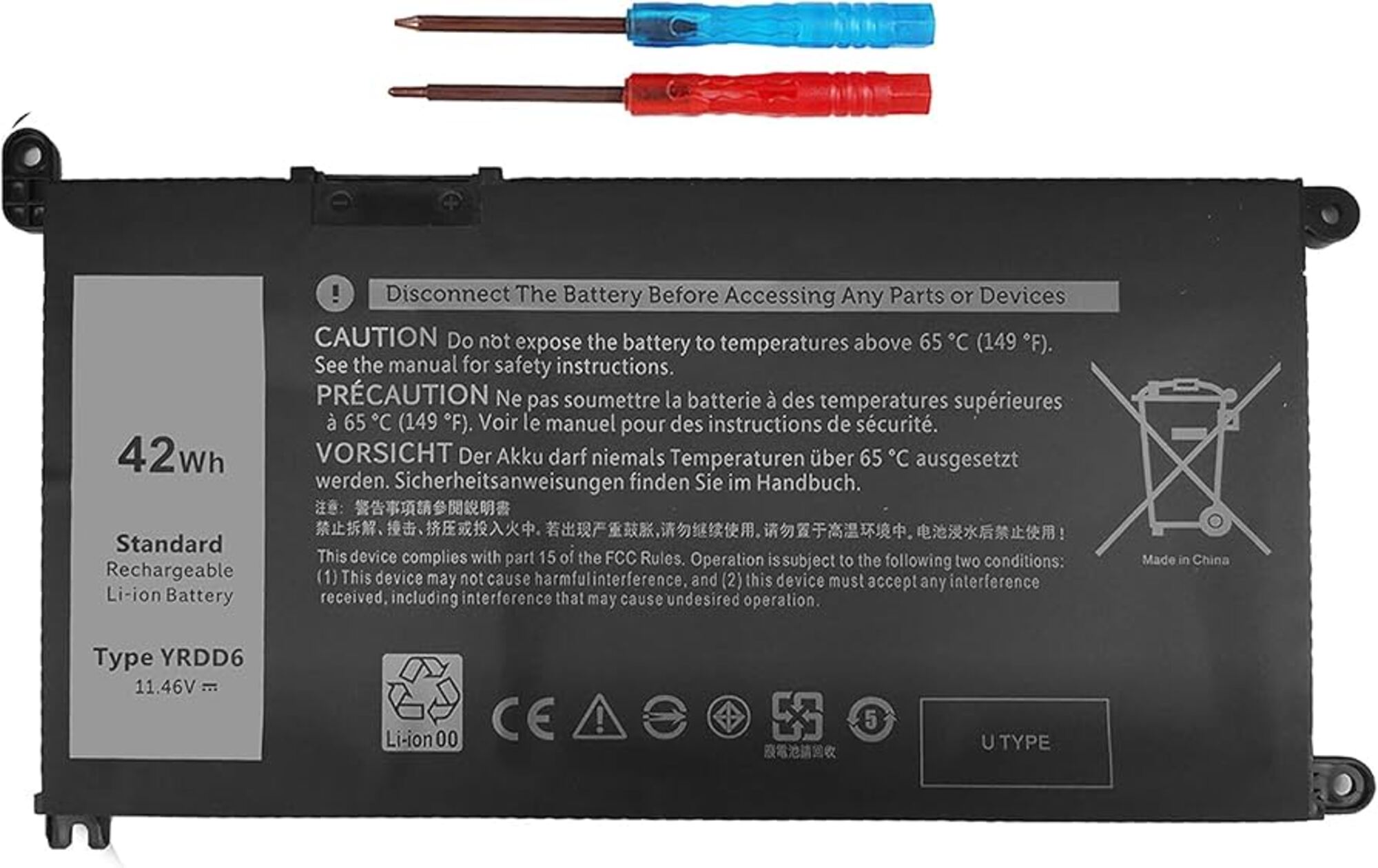 Replacement Battery for Dell YRDD6 1VX1H 7586 5482 5485 5491 3310 2-in-1 3493 3582 3593 3793 5493 5593 5480 5590 5591 5594 5598 15 3583 3584 Vostro 3491 5481 5581 5490 5590 VM732