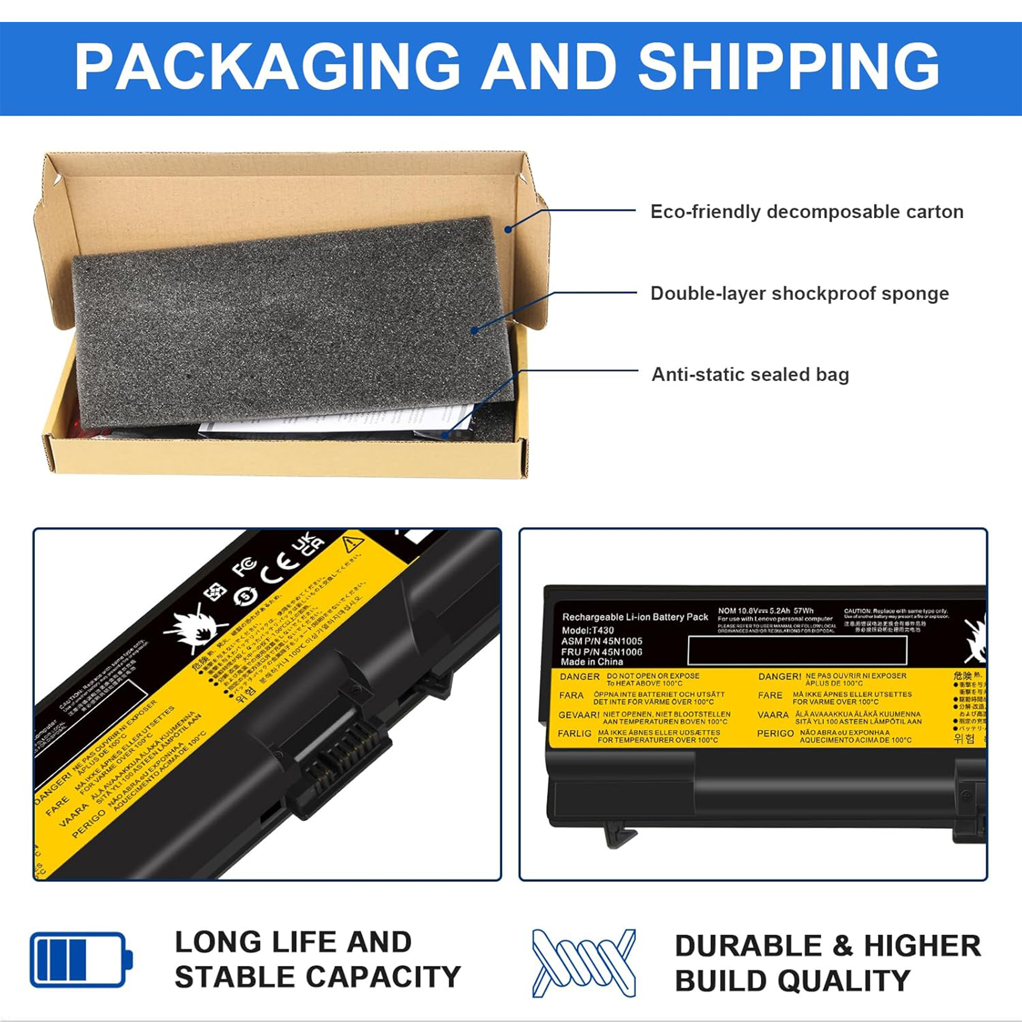 Replacement Battery for Lenovo ThinkPad T430 T430i T530 T530i W530 W530i L430 SL430 0A36302 0A36303 45N1006 45N100 45N1001 42N1000