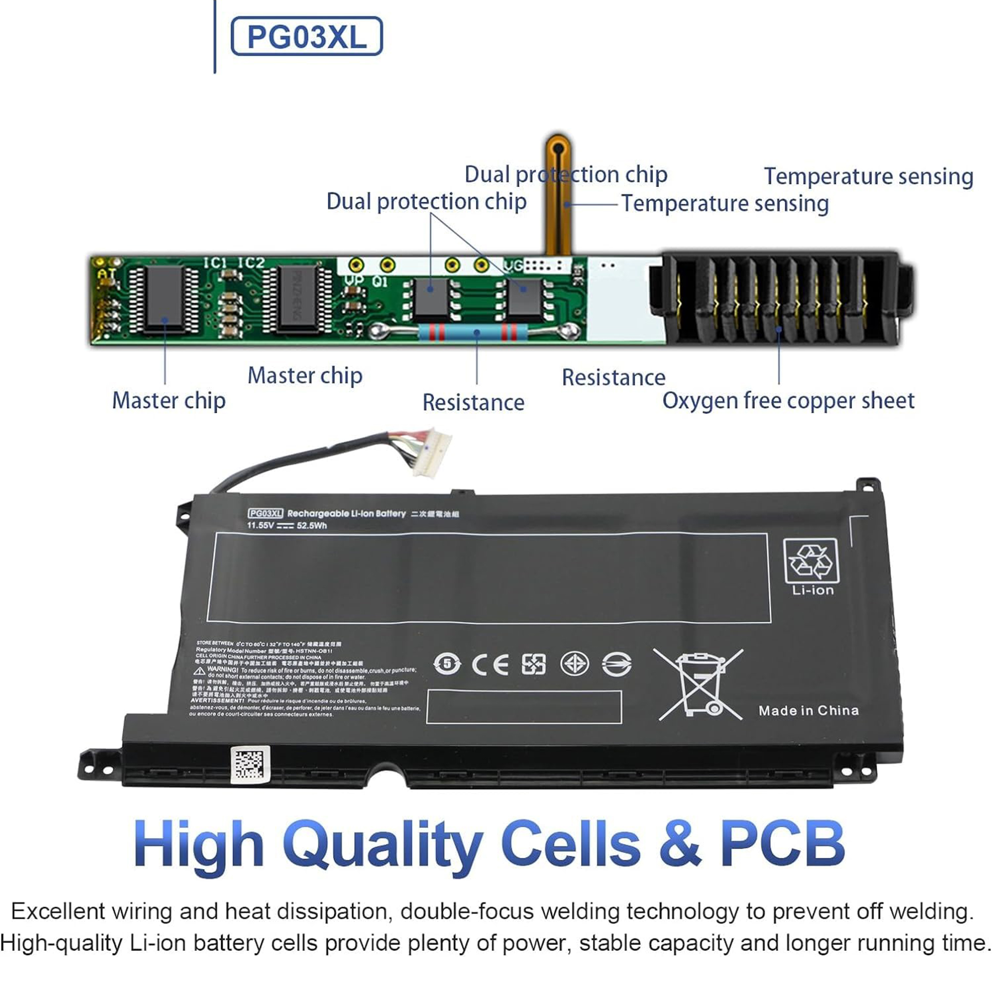 PG03XL Battery for HP 15-DK Series – HSTNN-DB9G HSTNN-OB1L – 11.55V 71Wh